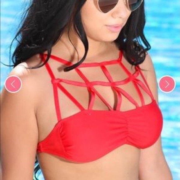 BNWOT AMI CLUBWEAR Red Coral Caged Bikini - Picture 5 of 8